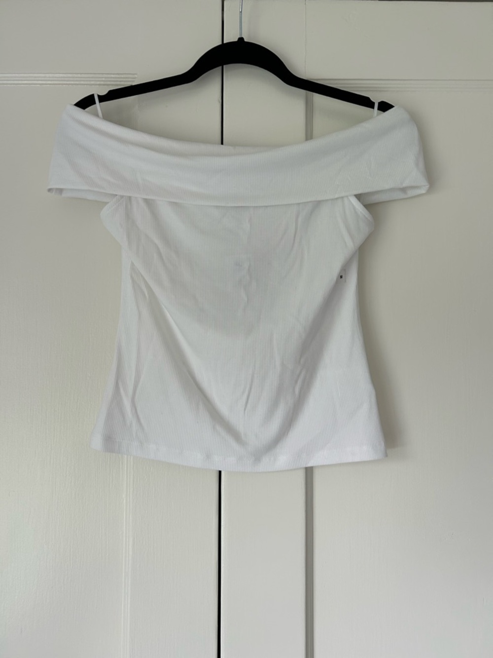 Express Fitted Ribbed Off The Shoulder Overlay Top White Medium NWT